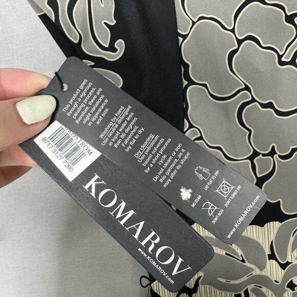 Komarov Womens Dress M Black Floral Jersey Knit Belted Cowl Neck Cocktail Career - Picture 6 of 11